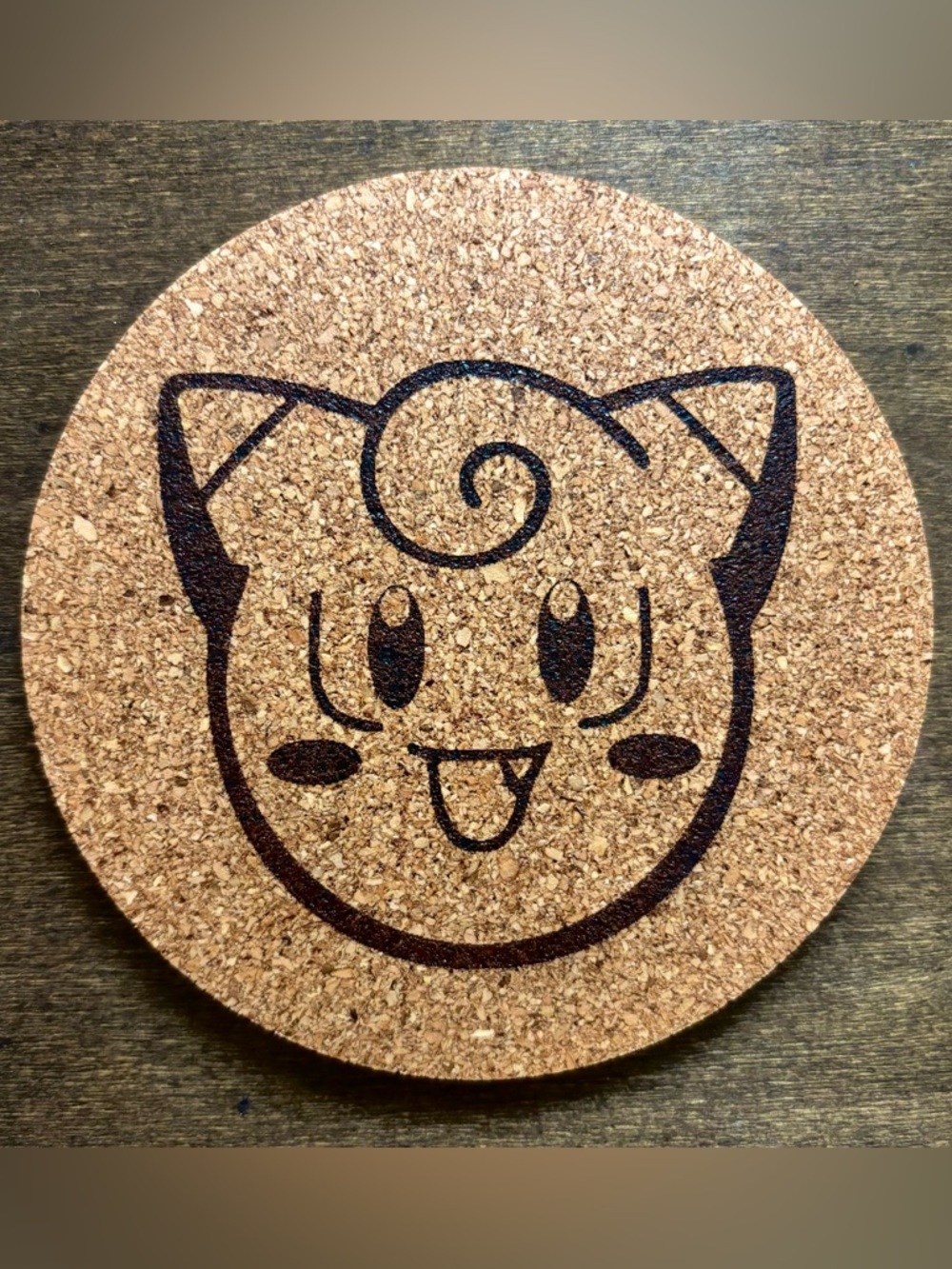 Pokemon Clefairy Face Laser Engraved Cork Coaster